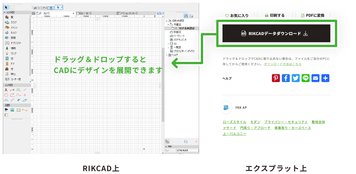 ドラッグ＆ドロップでファイルを取り込む方法（RIKCAD）のイメージ