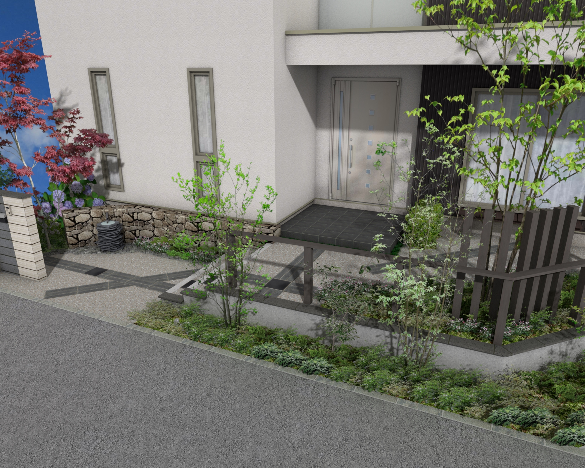 アプローチを彩る和モダンな路地デザイン エクスプラット エクステリア ガーデンデザイン プラン検索サイト Rikcadデータ無料配信