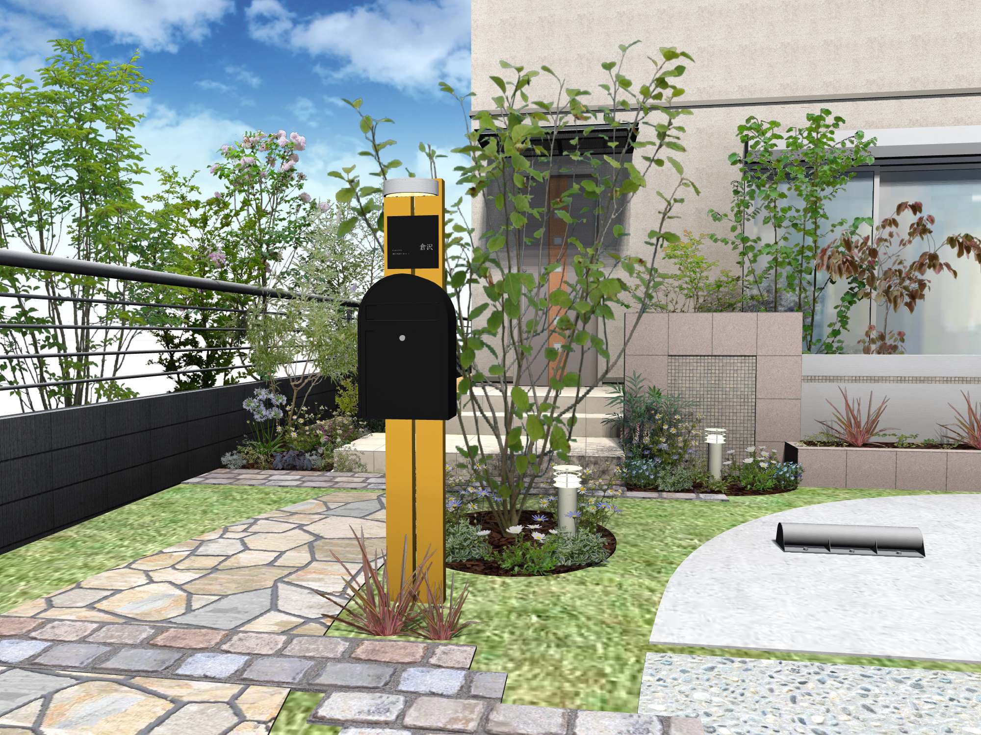 オープン外構にぴったりな機能門柱 エクスプラット エクステリア ガーデンデザイン プラン検索サイト Rikcadデータ無料配信