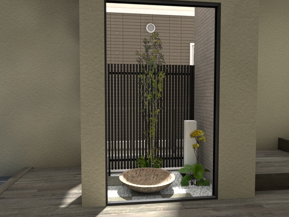 玄関を彩る小さな坪庭 エクスプラット エクステリア ガーデンデザイン プラン検索サイト Rikcadデータ無料配信